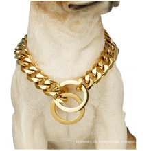 Custom Gold Kette Hundehalsband 15 mm kubanische Verbindung Hundekette für Pitbull Choke Kragen Metall aus Edelstahl Heavy Duty Slip Hundehalsband